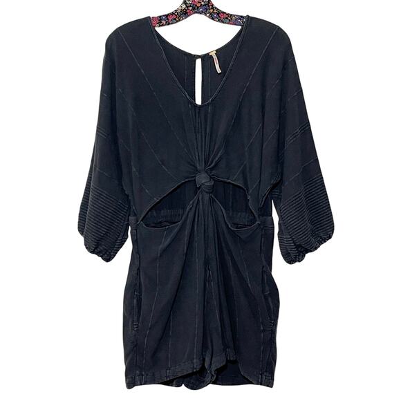 Free People SZ L Burnt Out Black Romper 100% Cotton